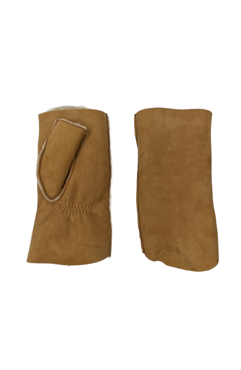 Agnelle Denise Shearling Fingerless Lambskin Glove, Main, color, Chestnut