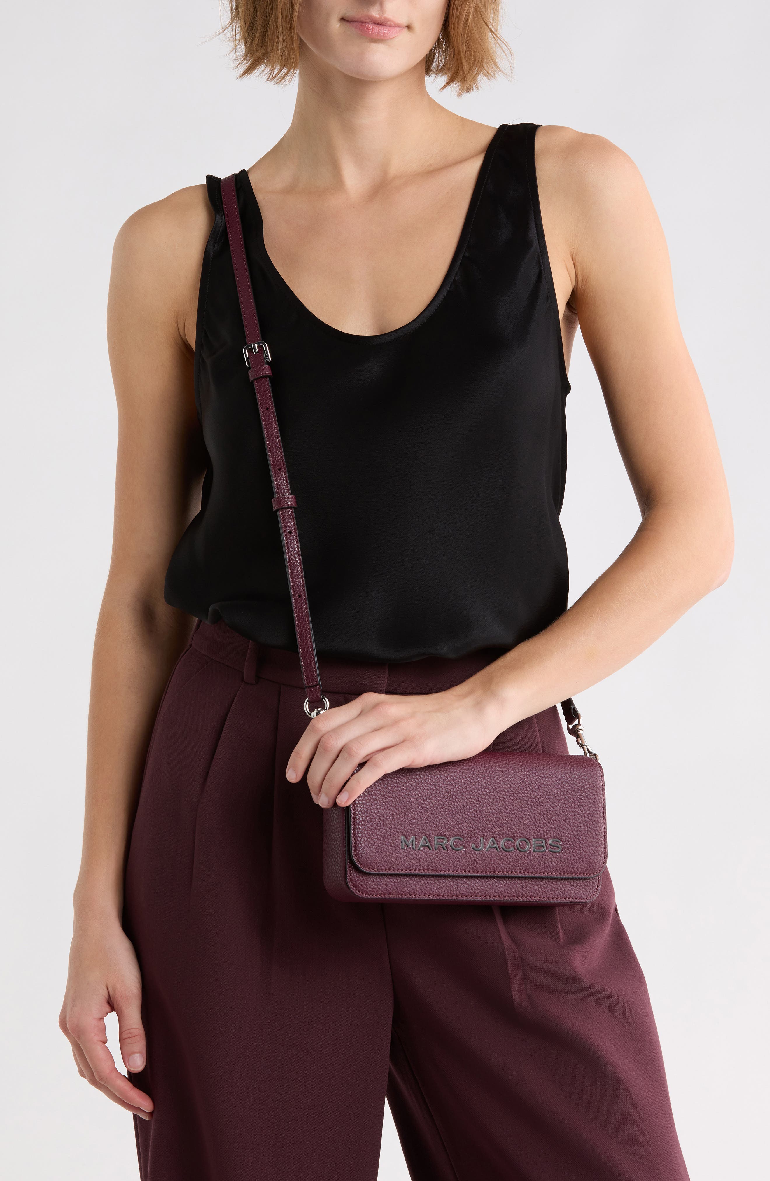 The Mini Leather Crossbody Bag, Alternate, color, DARK PLUM