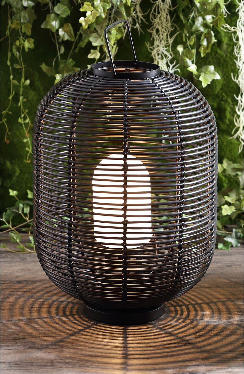 JONATHAN Y Kandella 26.7" Outdoor Woven Oval Asian LED Lantern, Black, Alternate, color, Black