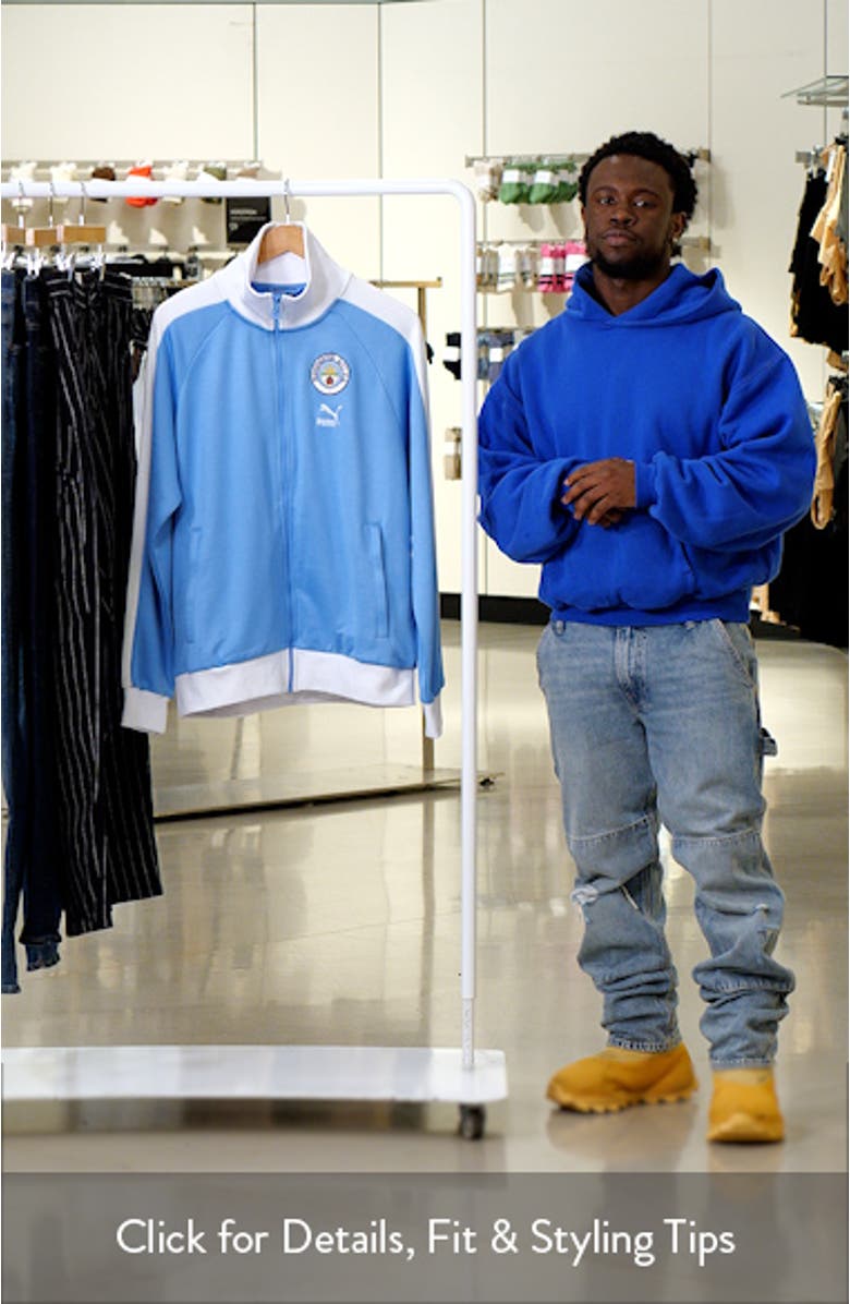 Men's Puma Sky Blue Manchester City ftblHeritage T7 Raglan Full-Zip Track Jacket, sales video thumbnail