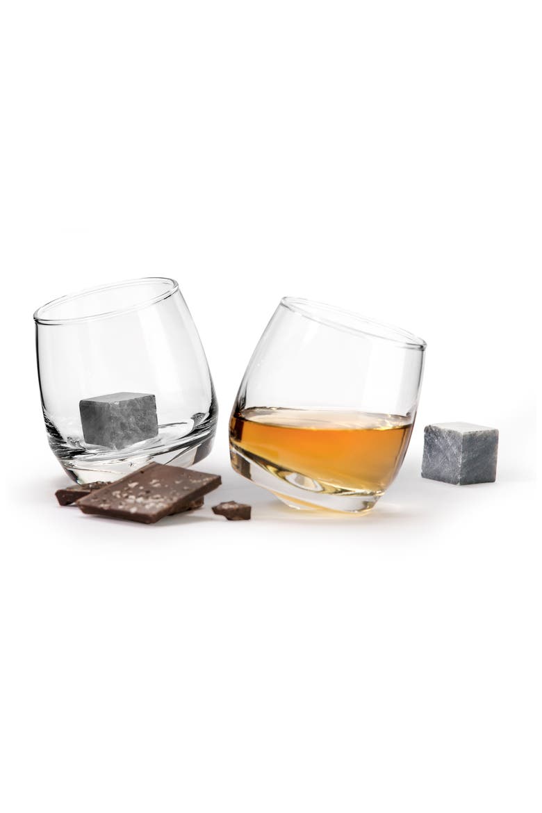 Set of 2 Rocking Whiskey Tumblers & Drink Stones, Main, color, CLEAR
