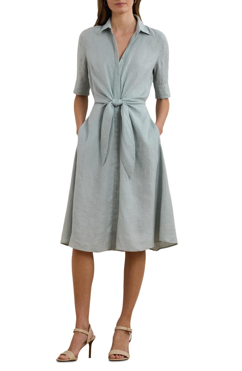 Lauren Ralph Lauren Tie Front Linen Shirtdress, Main, color, 