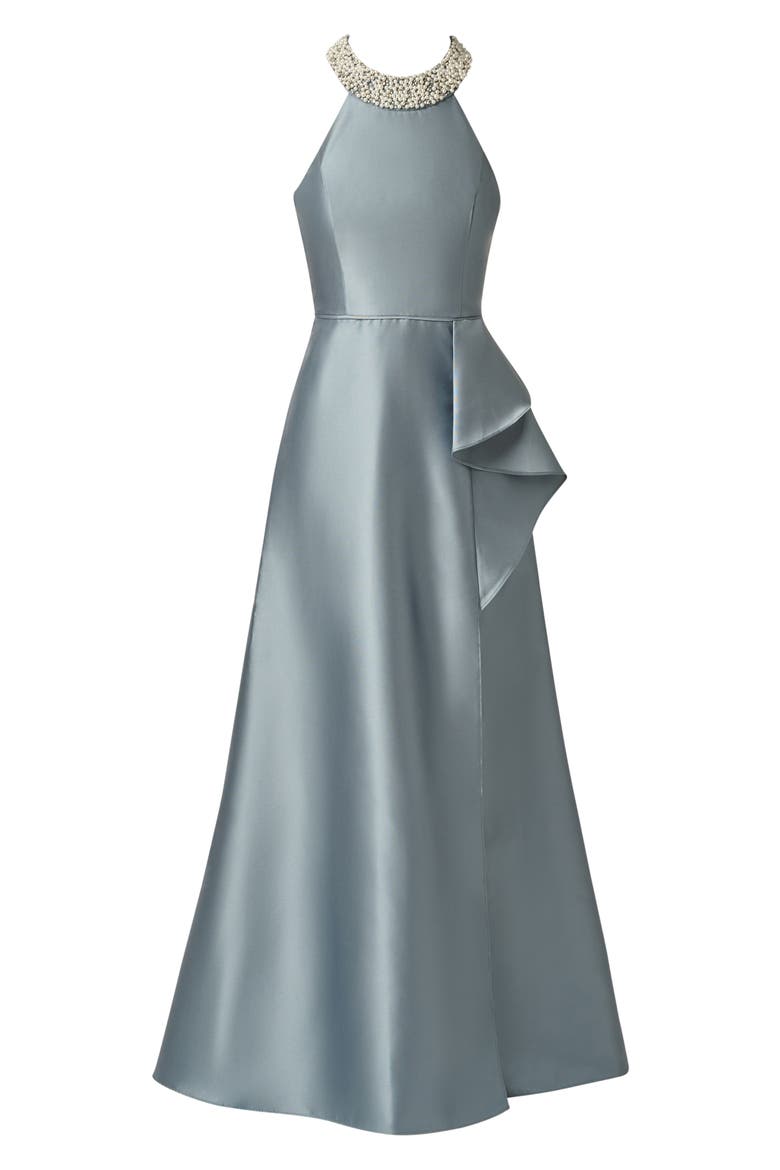 Embellished Neck Mikado Gown, Alternate, color, ICY OPALINE