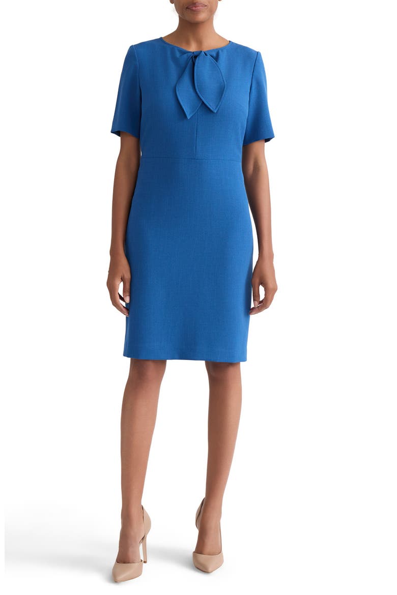 Stretch Crepe Sheath Dress, Main, color, BLUE NIGHT