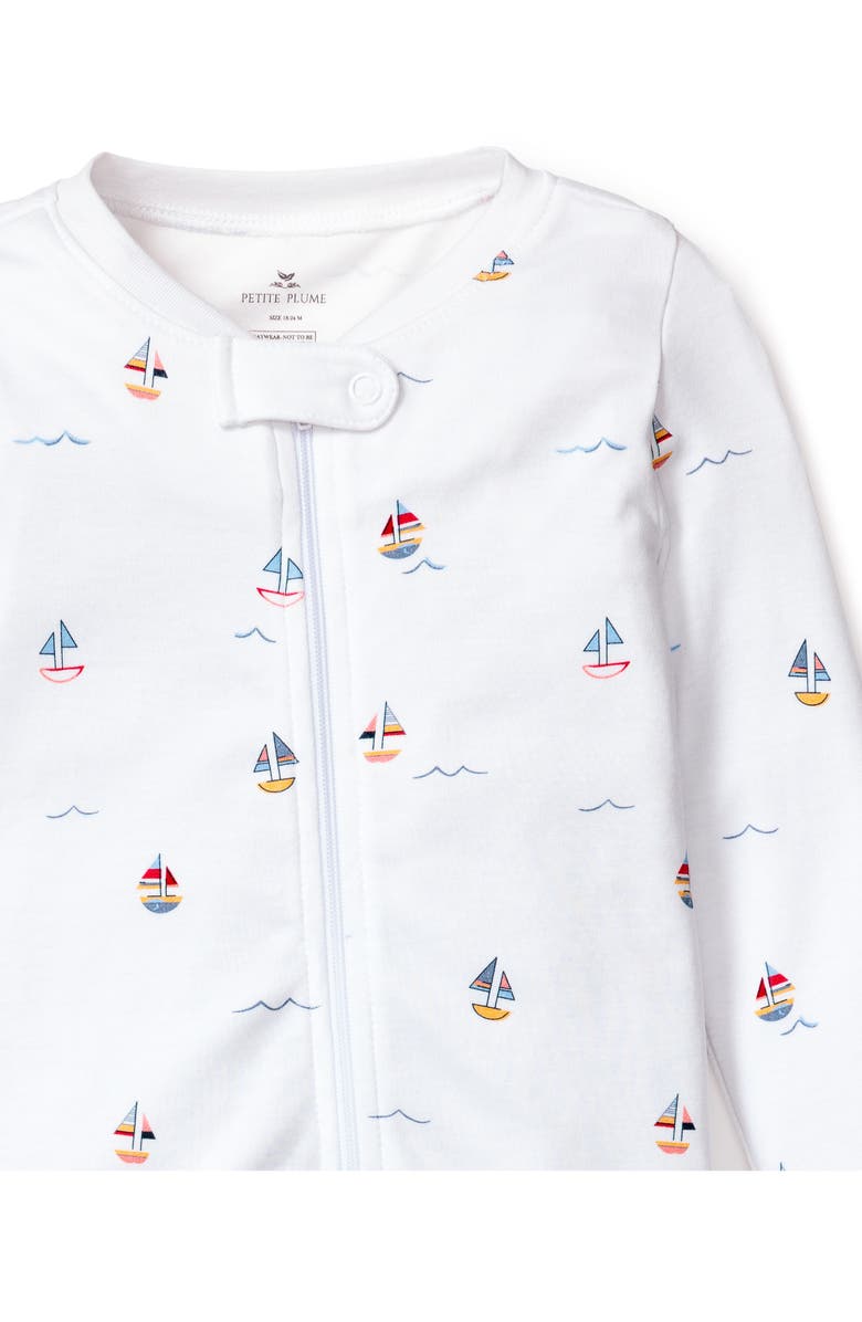 Petite Plume Sailboat Print Pima Cotton Footie, Alternate, color, 
