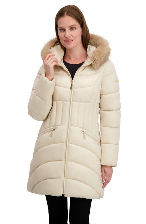 Laundry By Shelli Segal Puffer Jacket With Faux Fur Trim Hood In Neutral