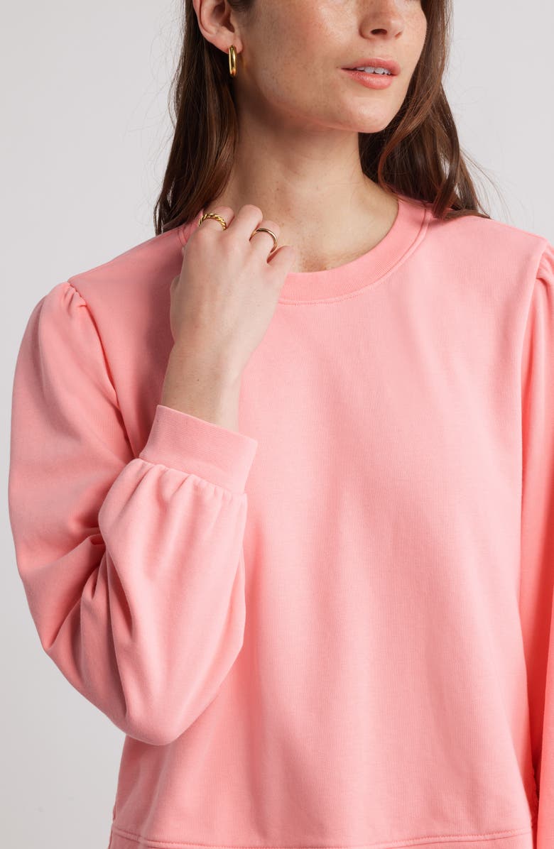 Caslon<sup>®</sup> Puff Shoulder Mixed Media Sweatshirt, Alternate, color, Pink Geranium