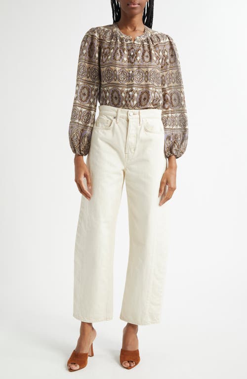 Veronica Beard Ashlynn Printed Top In Stone Khaki Multi