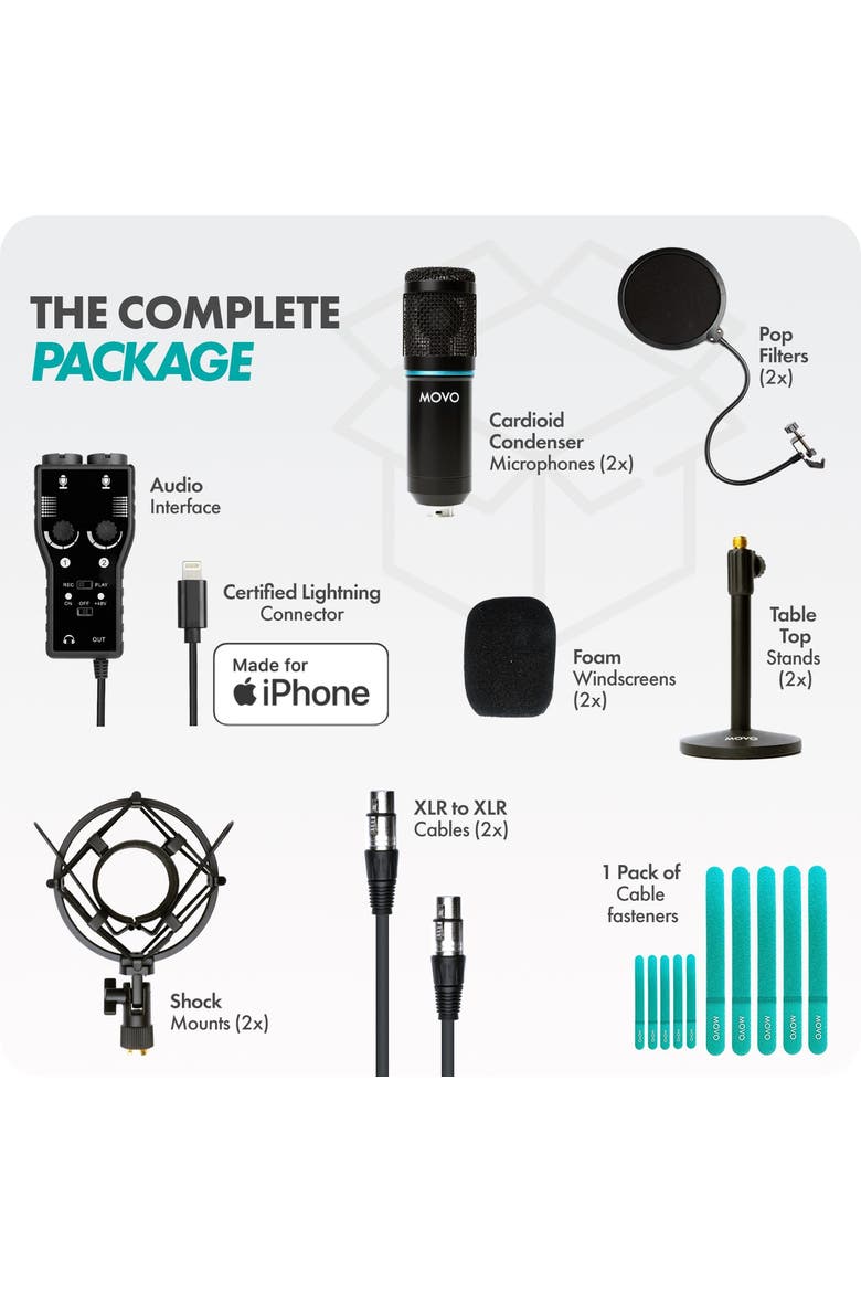 iPhone Podcast Equipment Bundle - Compatible with iPhone, iPad, iOS, Alternate, color, Black
