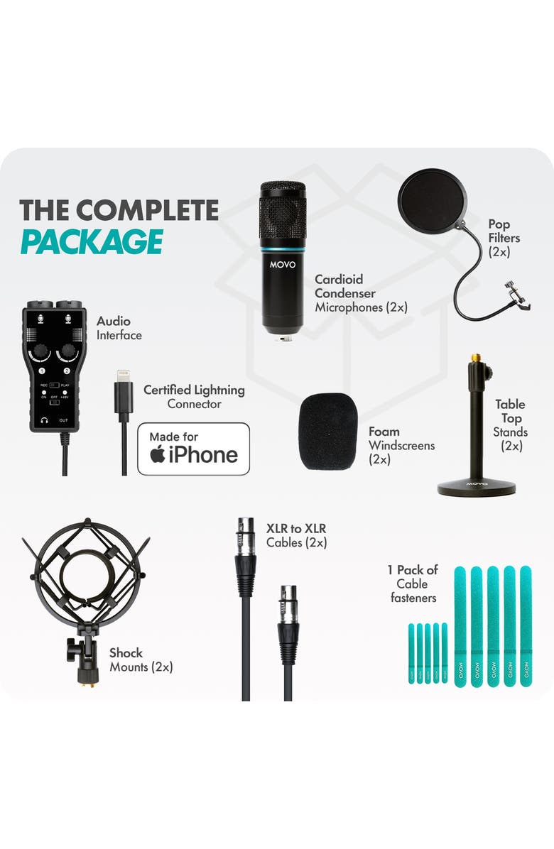 MOVO iPhone Podcast Equipment Bundle - Compatible with iPhone, iPad, iOS, Alternate, color, Black