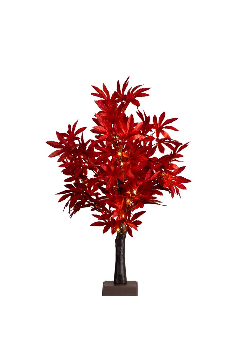 2-ft Pre-Lit Red Autumn Maple Artificial Fall Tree with 50 Warm White LED Lights and Detachable Base, Main, color, Orange