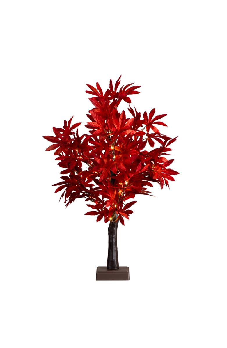NEARLY NATURAL 2-ft Pre-Lit Red Autumn Maple Artificial Fall Tree with 50 Warm White LED Lights and Detachable Base, Main, color, Orange