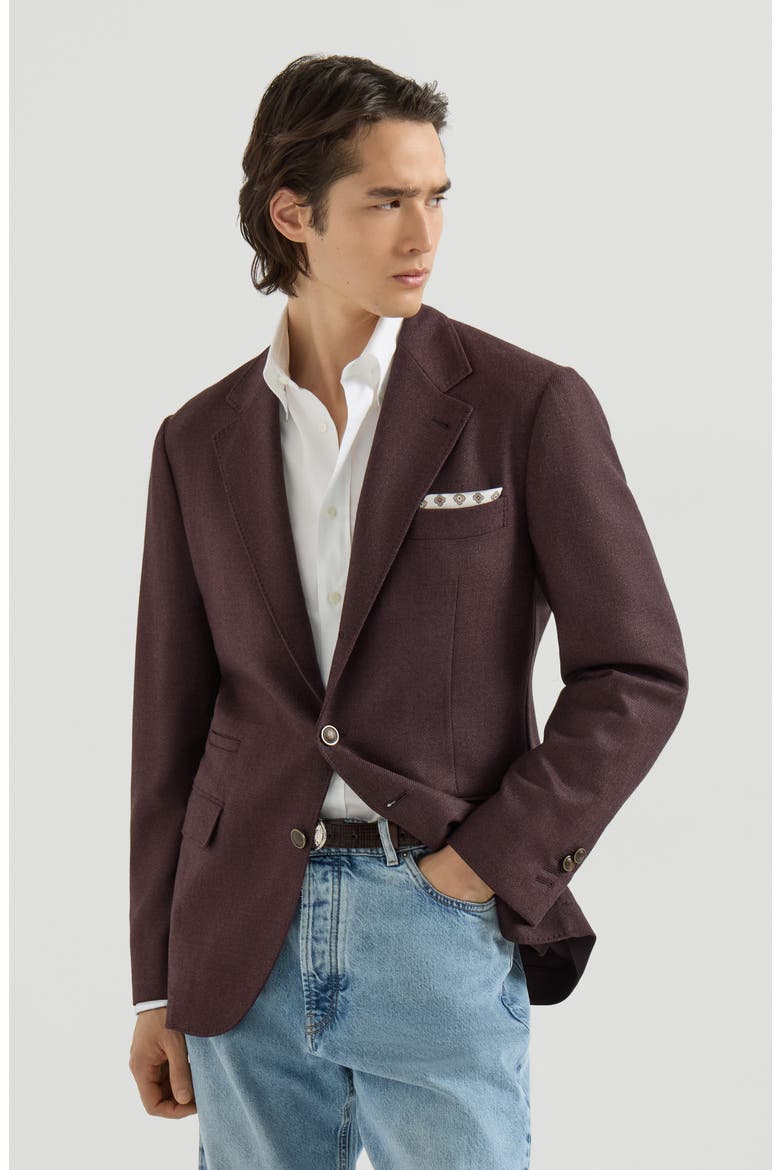 Mouliné virgin wool twill deconstructed blazer, Main, color, Blueberry