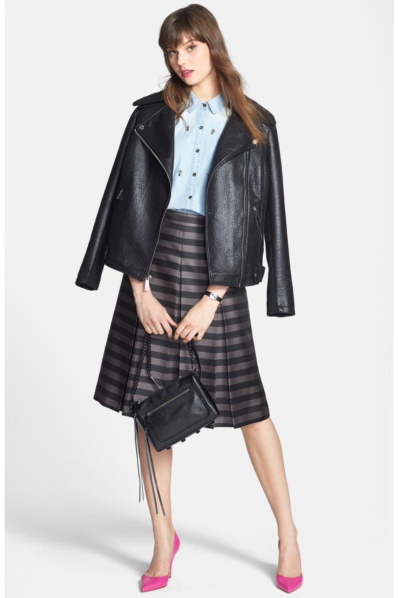 Faux Leather Moto Jacket with Faux Shearling Trim, Alternate, color, BLACK