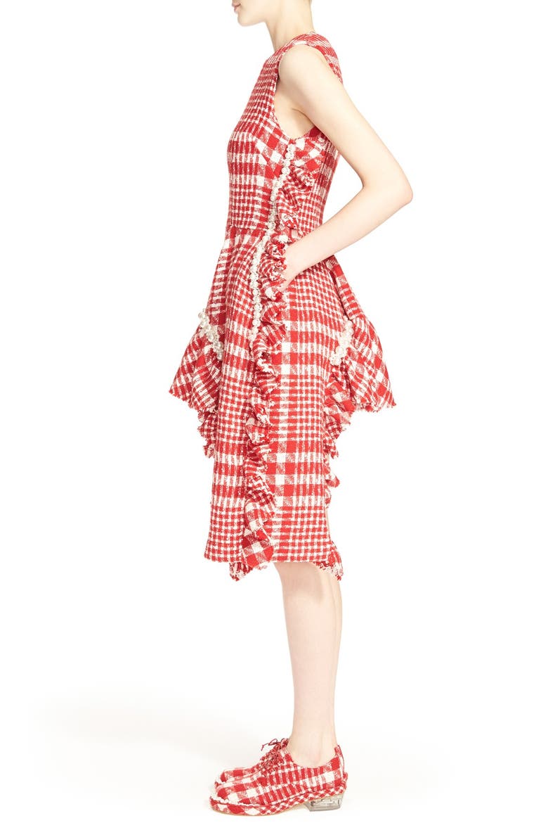 Plaid Tweed Drop Hem Dress, Alternate, color, RED