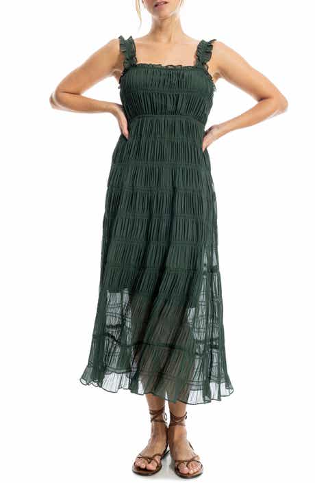 Ruffle Shirred Georgette Midi Dress