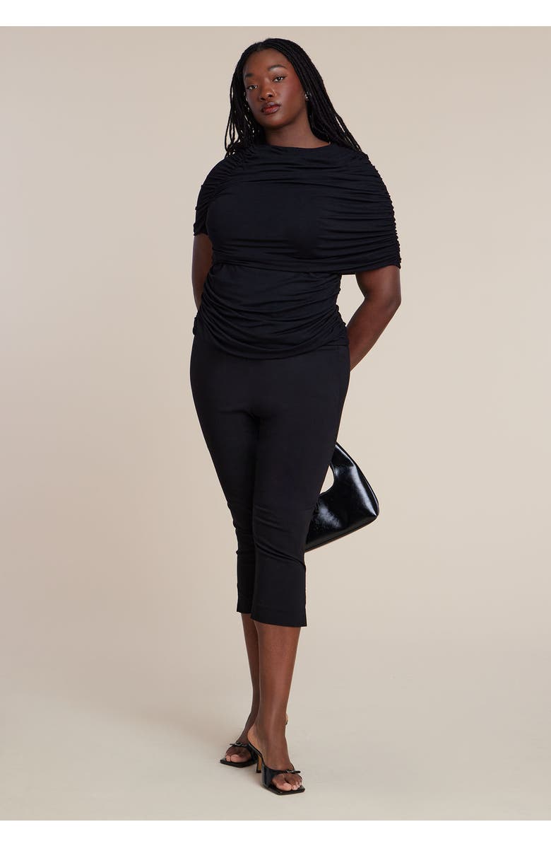 ELOQUII Sleeve Overlay Draped Top, Alternate, color, Black Onyx