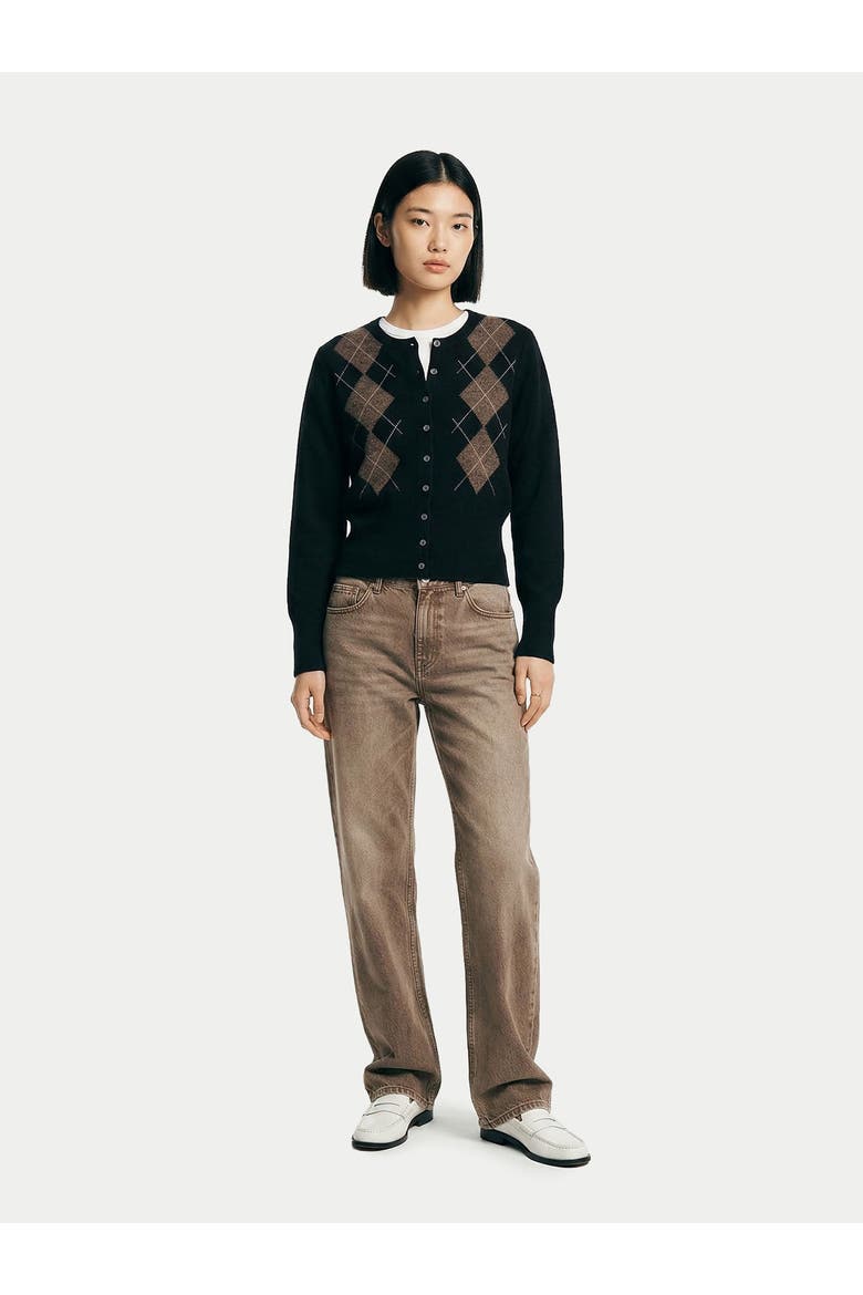 Cashmere Argyle Cardigan, Alternate, color, black