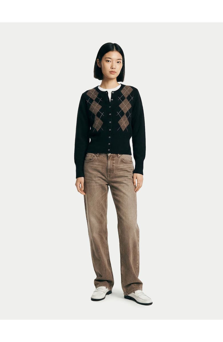 Gobi Cashmere Cashmere Argyle Cardigan, Alternate, color, Black