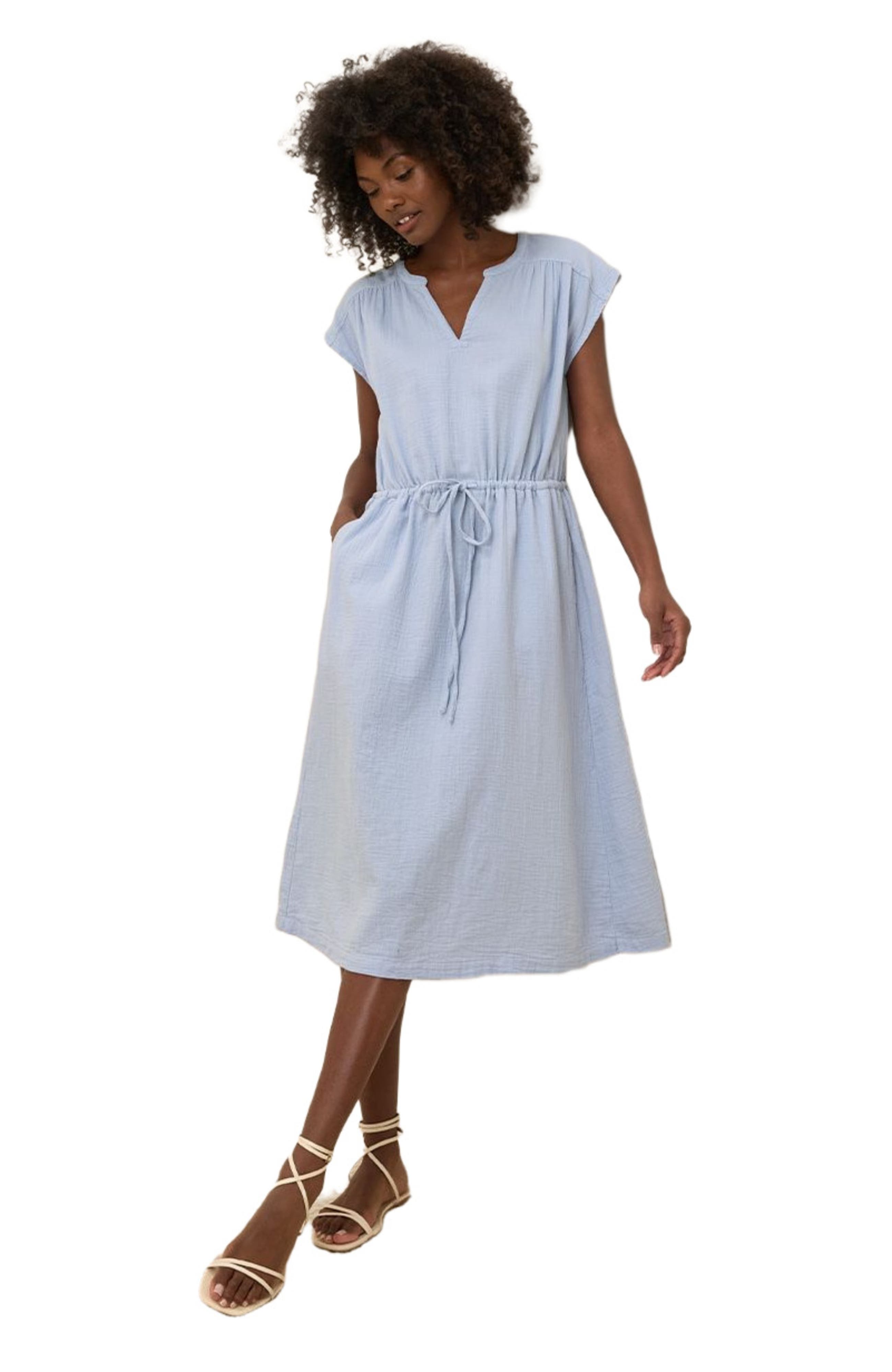 Pact Organic Cotton Coastal Double Gauze Tie Waist Midi Dress