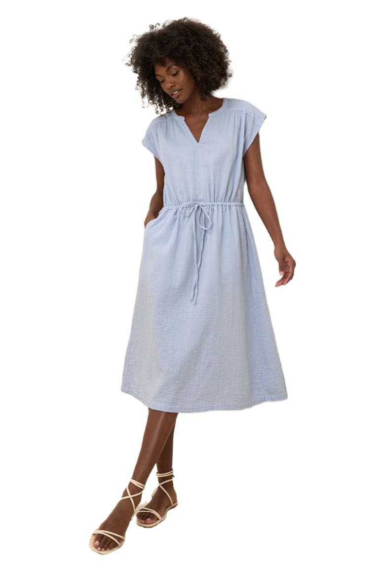 Organic Cotton Coastal Double Gauze Tie Waist Midi Dress, Alternate, color, Cornflower Blue
