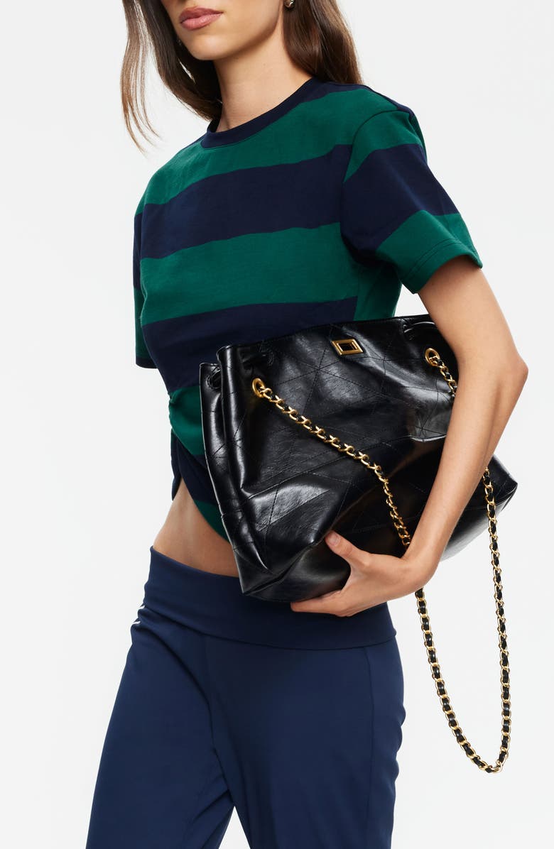 LIONESS In Transit Stripe Ruched Cotton Crop T-Shirt, Alternate, color, Forest Stripe