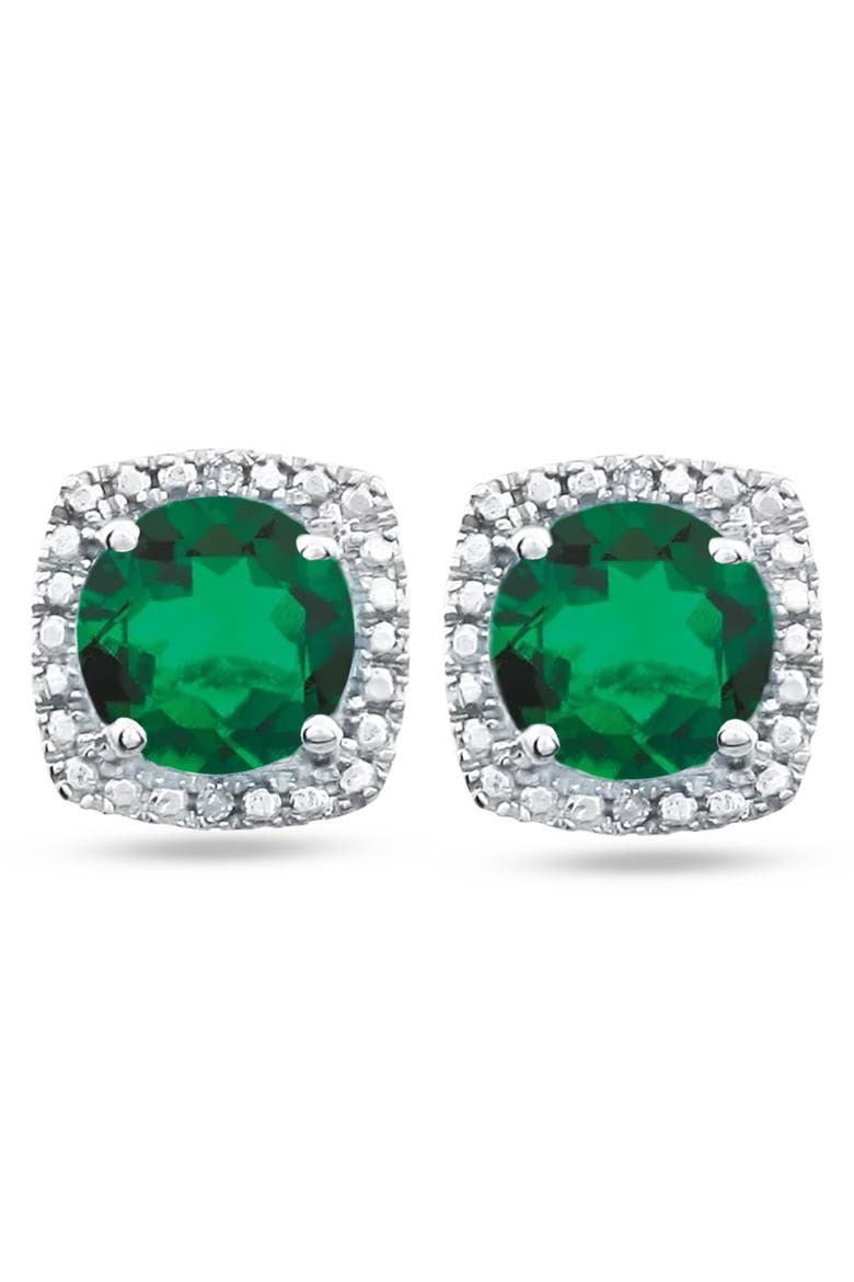 Lab Grown Ruby & Natural Diamond Stud Earrings Sterling Silver, Alternate, color, 0.80ct, Emerald