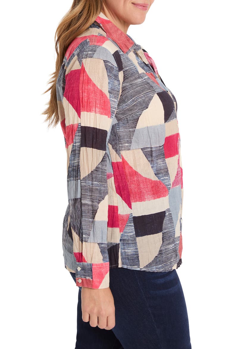 Set Sail Crinkle Cotton Button-Up Shirt, Alternate, color, RED MULTI