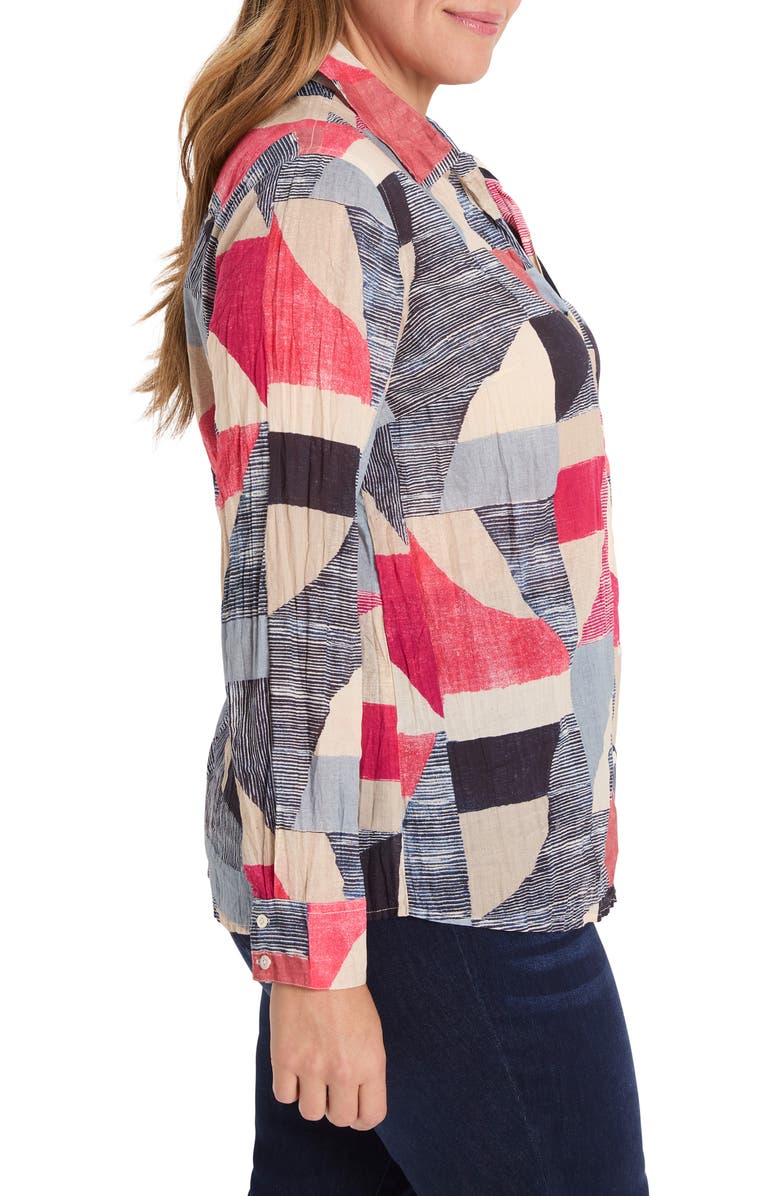 NIC+ZOE Set Sail Crinkle Cotton Button-Up Shirt, Alternate, color, Red Multi