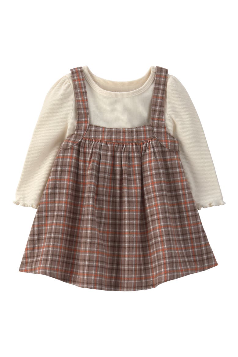 Kids' Jumper & Long Sleeve Top Set, Main, color, BROWN PLAID