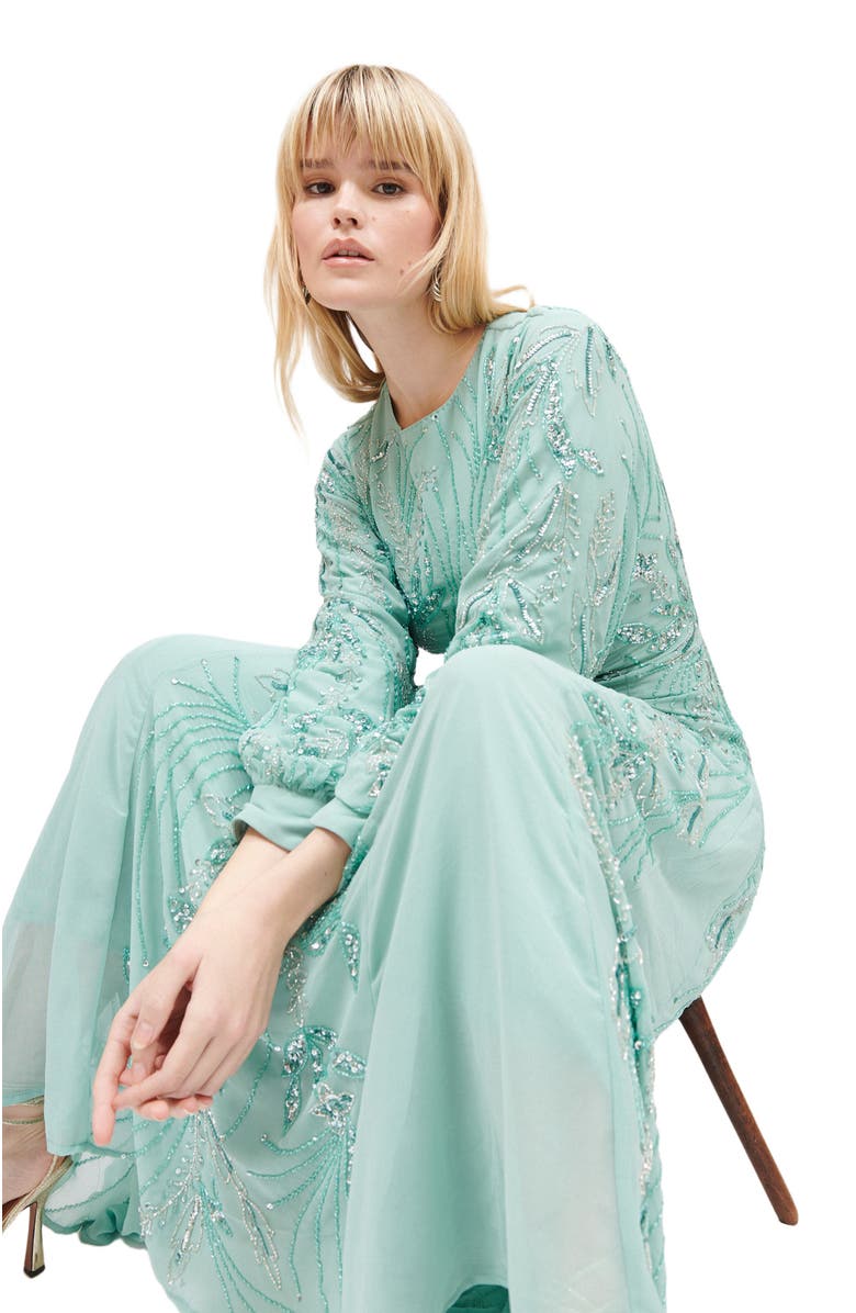 MARYISA Occasion Modest Embellished Sequin Beaded Boat Neck Evening Maxi Dress, Alternate, color, Misty Green