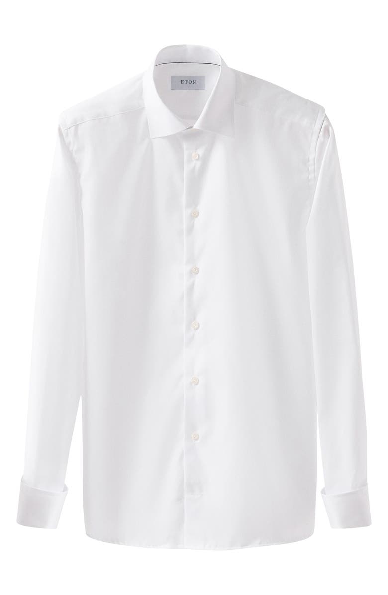 Eton Slim Fit White Cotton Twill Dress Shirt with French Cuffs, Alternate, color, White