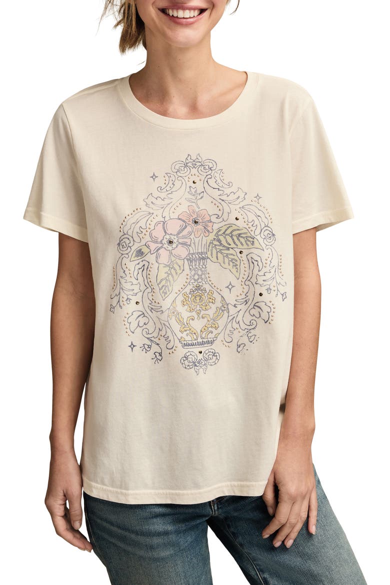 Beaded Floral Vase Cotton Graphic T-Shirt, Main, color, CANOLI CREAM