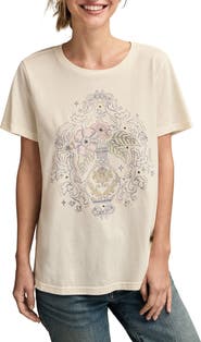 Lucky Brand Beaded Floral Vase Cotton Graphic T-Shirt