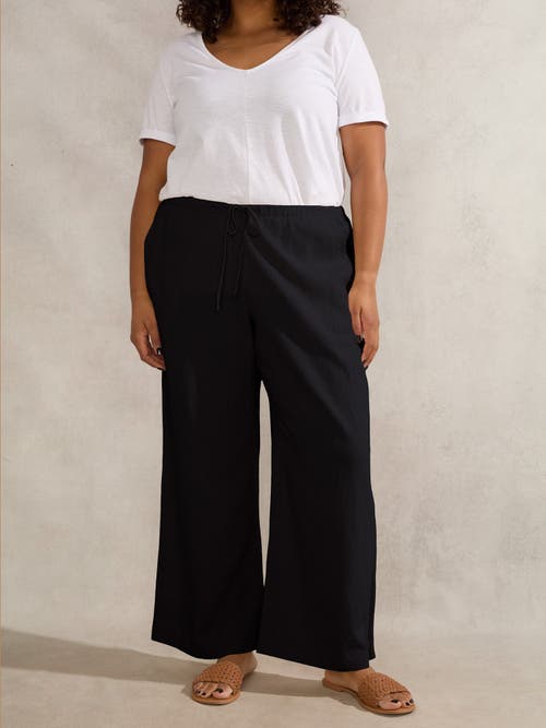 Live Unlimited Linen Full Length Drawstring Pants In Black
