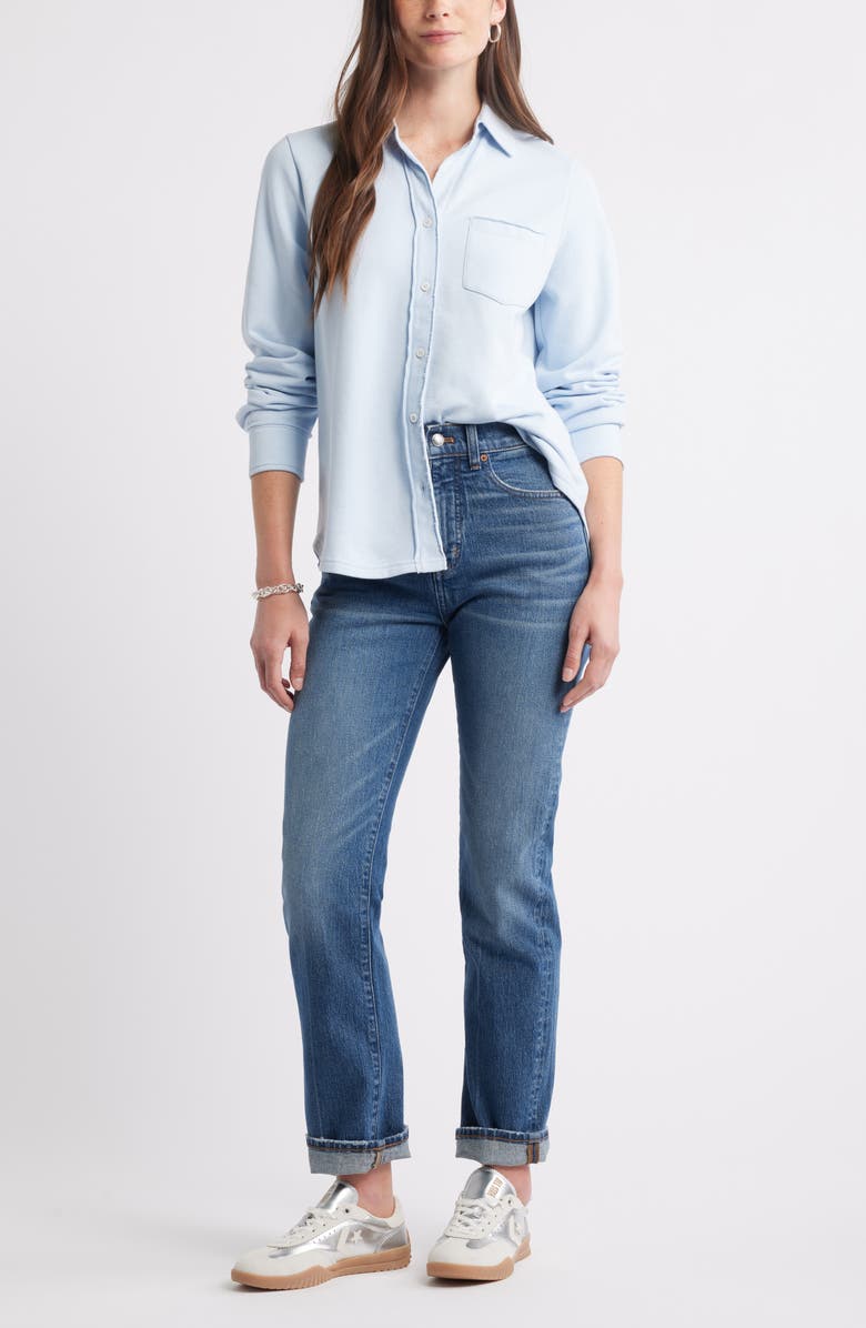 Caslon<sup>®</sup> French Terry Button-Up Shirt, Alternate, color, Blue Skyway