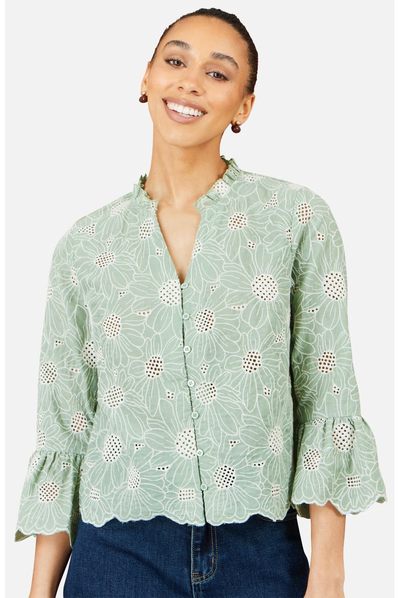 100% Cotton 3/4 Sleeve Shirt, Main, color, Green