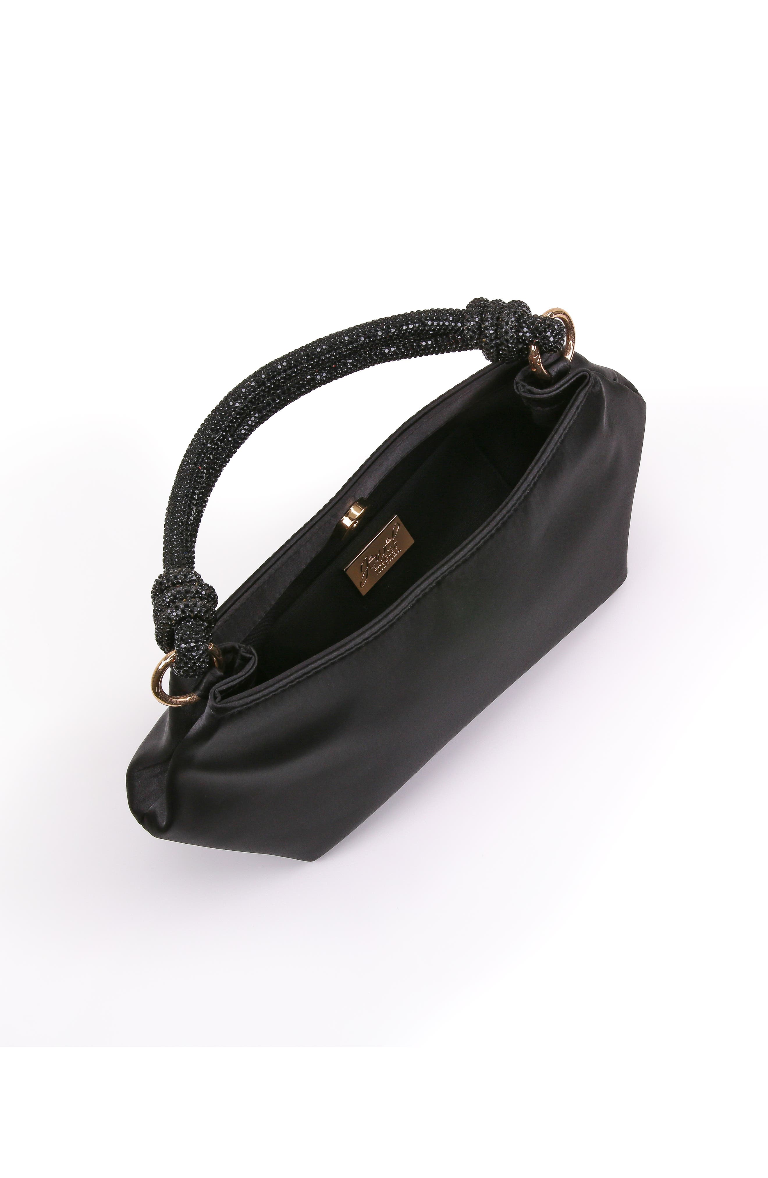 Jewel Badgley Mischka Noelle Crystal Handle Satin Pouch, Alternate, color, 