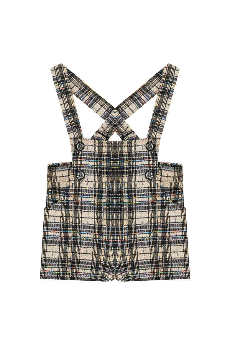 Plaid Short Overall with Strap Closure, Main, color, Black