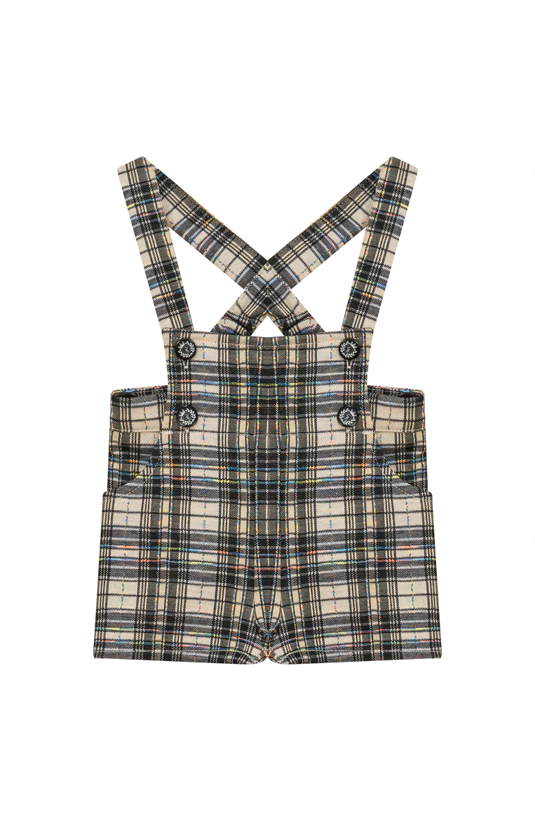 Charlotte & George Plaid Short Overall with Strap Closure, Main, color, Black