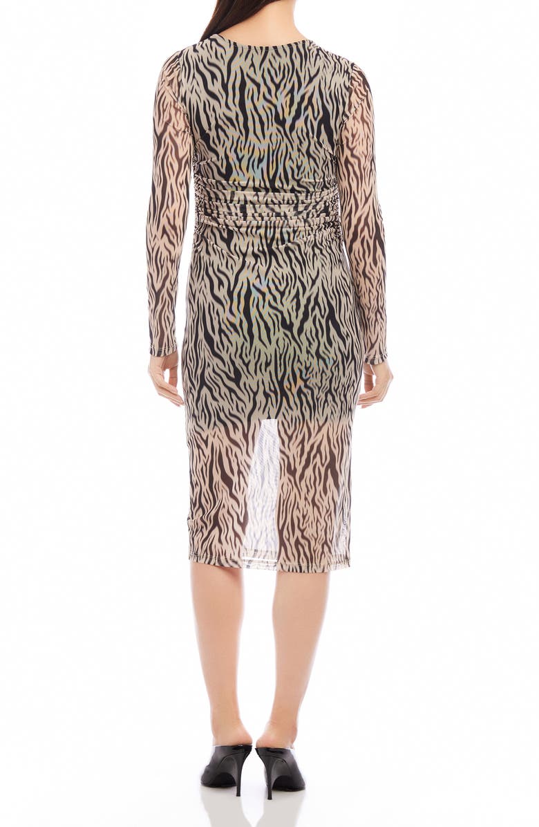 Karen Kane Long Sleeve Mesh Midi Dress, Alternate, color, Tan W/ Black