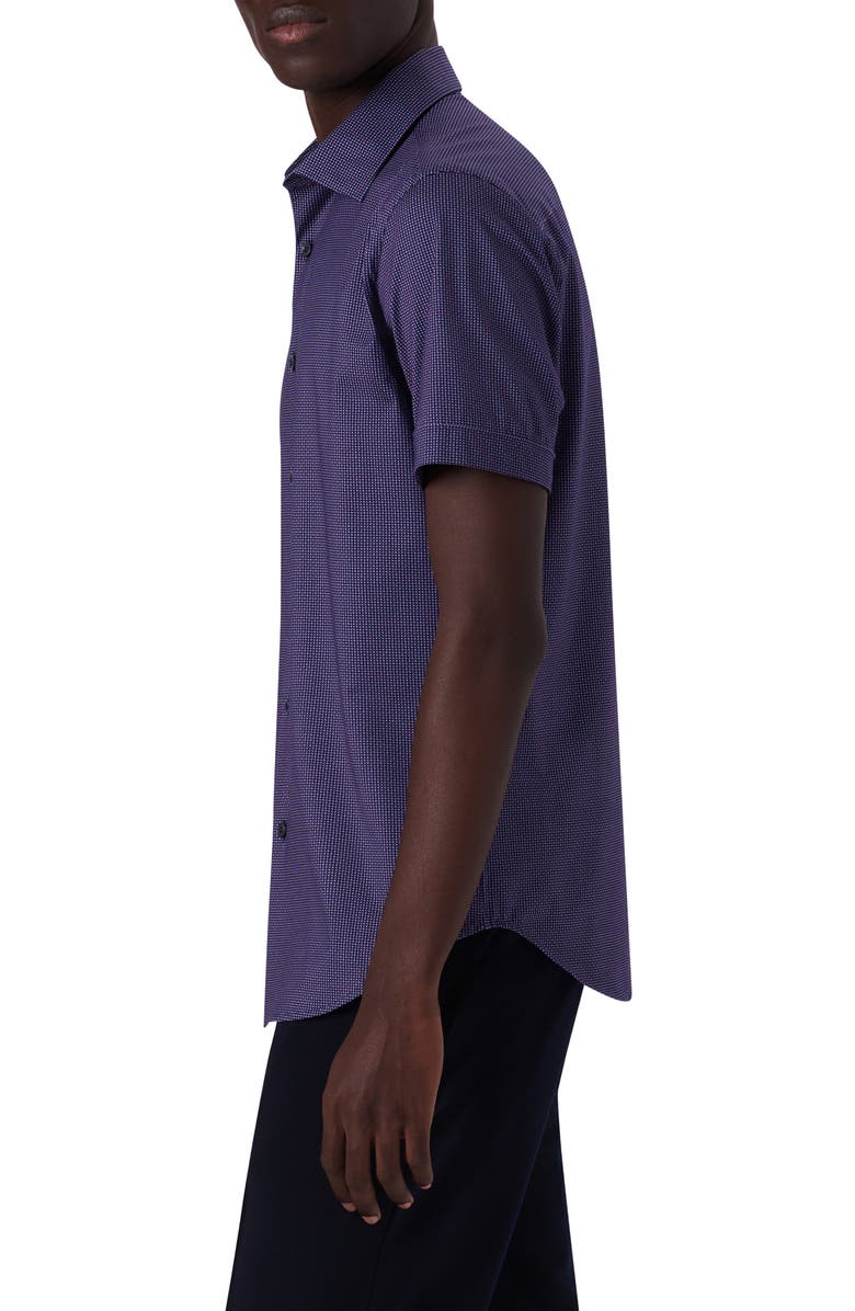 Bugatchi Miles OoohCotton<sup>®</sup> Confetti Print Short Sleeve Button-Up Shirt, Alternate, color, Navy