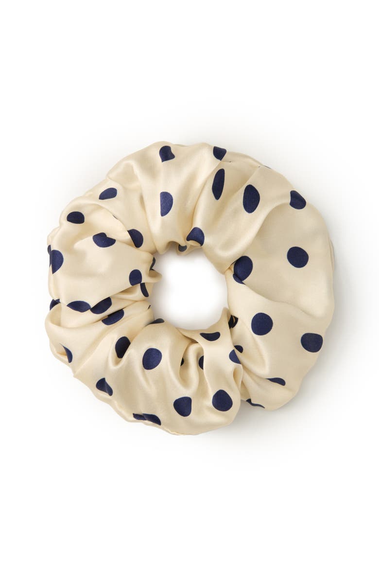Petit Dot Silk Scrunchie, Main, color, White