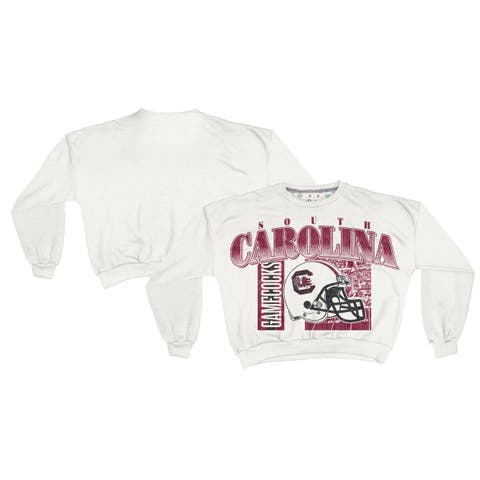 Women's Pressbox White South Carolina Gamecocks Oversized Janice Retro Waist-Length Sweatshirt