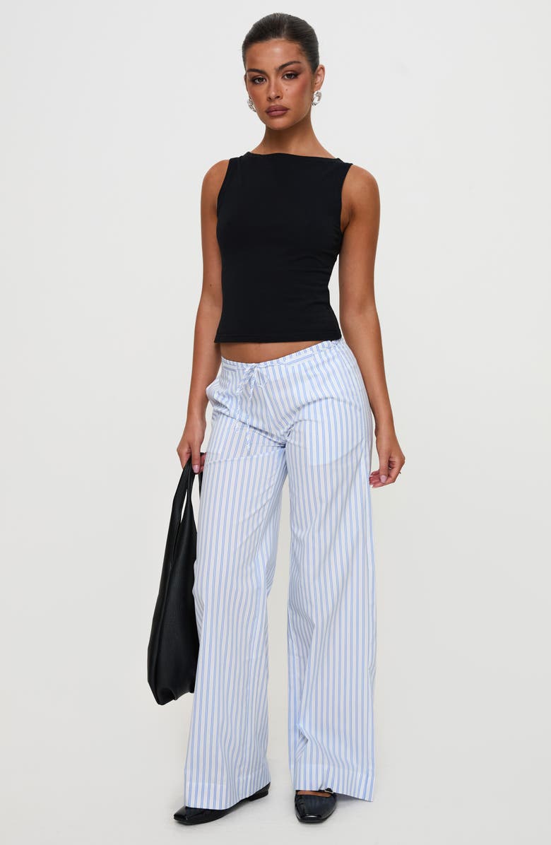 Princess Polly Collied Stripe Wide Low Rise Leg Drawstring Pants, Alternate, color, Blue