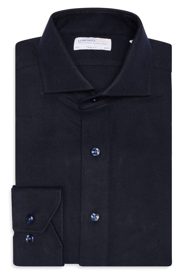 Solid Trim Fit Textured Flannel Shirt, Alternate, color, NAVY