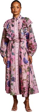 Coast Petite Organza Trim Printed Midi Dress