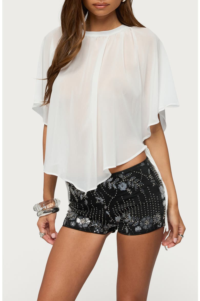 Sable Flowy Asymmetric Chiffon Top, Main, color, WHITE