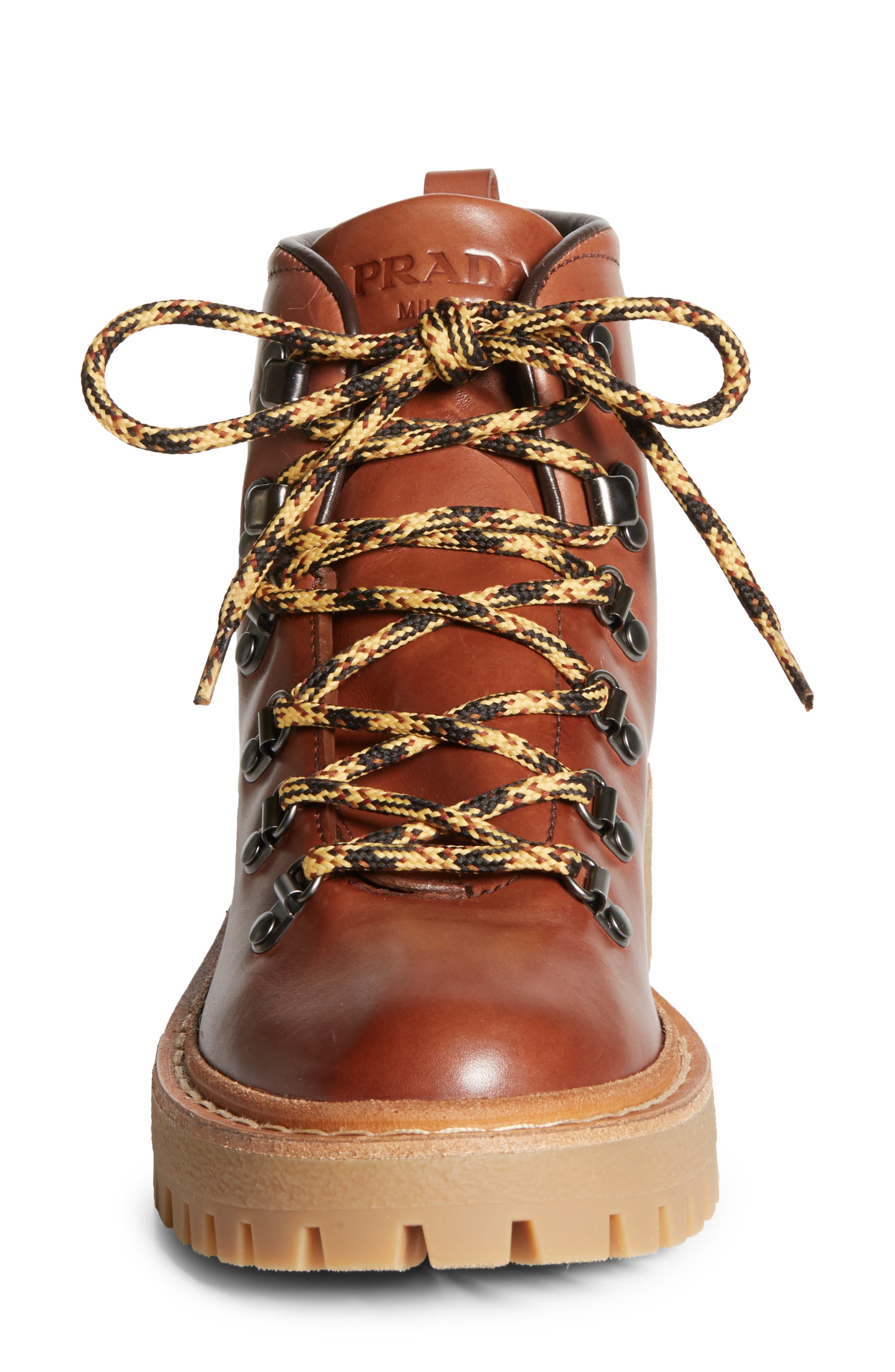 Prada St. Moritz Hiking Boot, Alternate, color, Cognac