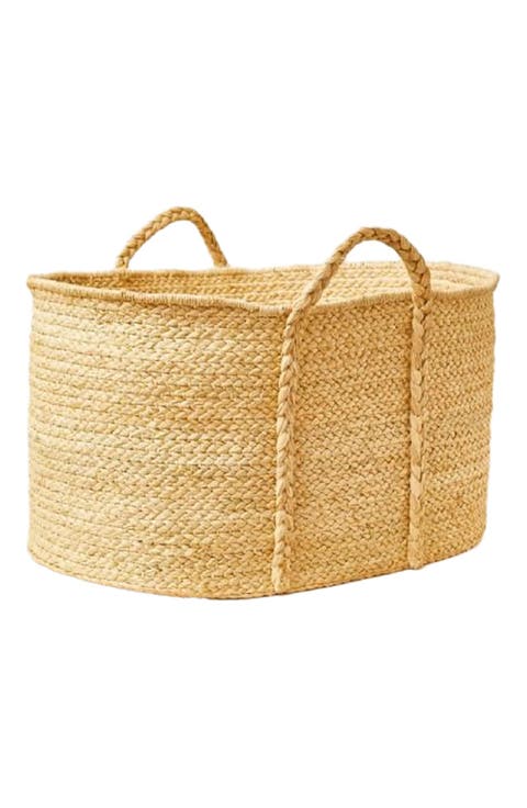 Rectangle Braided Raffia Floor Basket